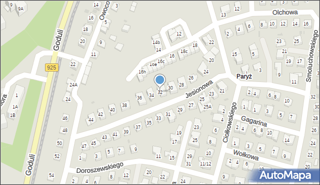 Ruda Śląska, Jesionowa, 32, mapa Rudy Śląskiej