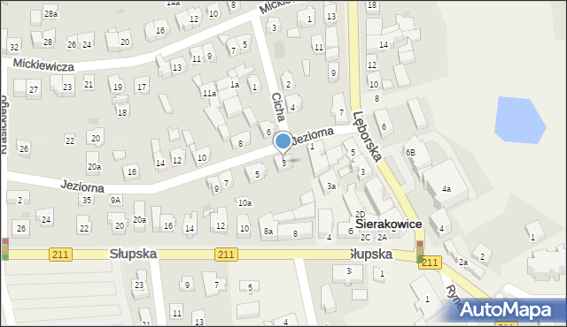 Sierakowice, Jeziorna, 3, mapa Sierakowice