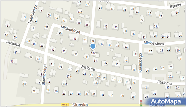 Sierakowice, Jeziorna, 34a, mapa Sierakowice