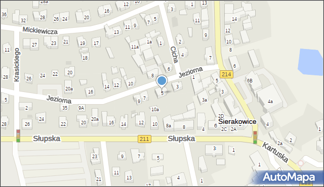 Sierakowice, Jeziorna, 5, mapa Sierakowice