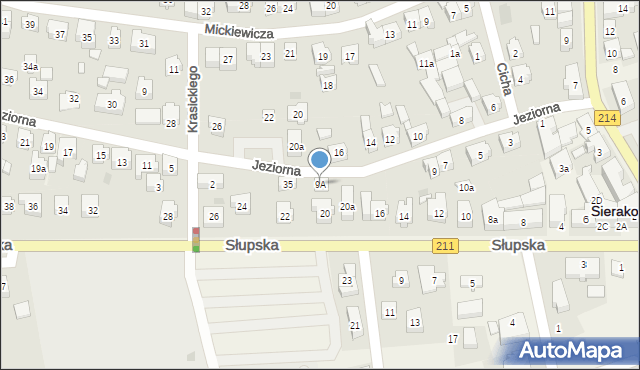 Sierakowice, Jeziorna, 9A, mapa Sierakowice