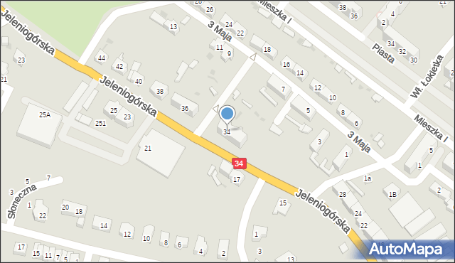 Świebodzice, Jeleniogórska, 34, mapa Świebodzice