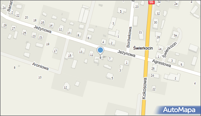 Świerkocin, Jeżynowa, 9, mapa Świerkocin
