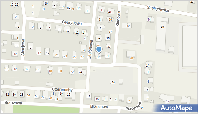 Szeligi, Jesionowa, 11, mapa Szeligi