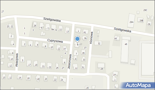Szeligi, Jesionowa, 5, mapa Szeligi