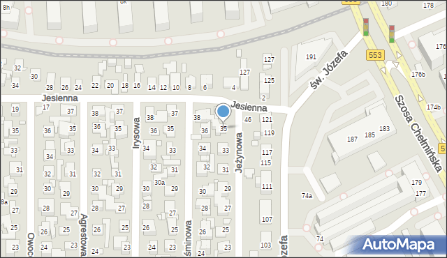 Toruń, Jeżynowa, 35, mapa Torunia