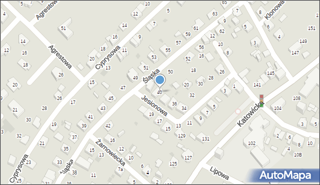 Tychy, Jesionowa, 40, mapa Tychów