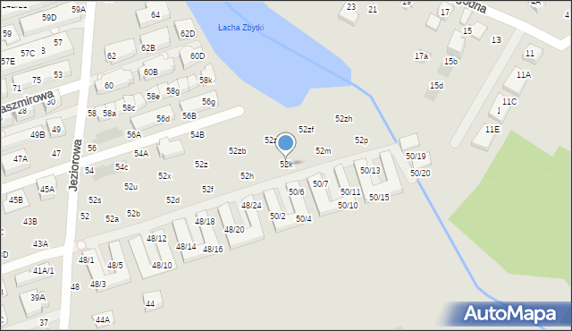 Warszawa, Jeziorowa, 52k, mapa Warszawy