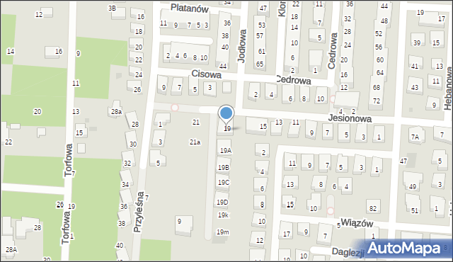 Warszawa, Jesionowa, 19AA, mapa Warszawy