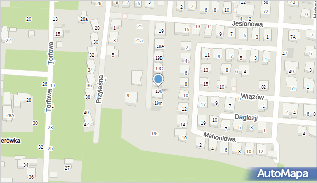 Warszawa, Jesionowa, 19k, mapa Warszawy