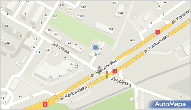 Wrocław, Jeździecka, 30, mapa Wrocławia