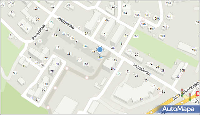 Wrocław, Jeździecka, 9b, mapa Wrocławia