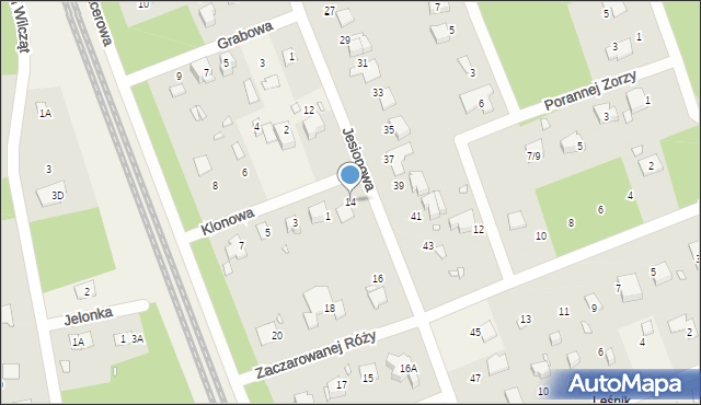 Zalesie Górne, Jesionowa, 14, mapa Zalesie Górne