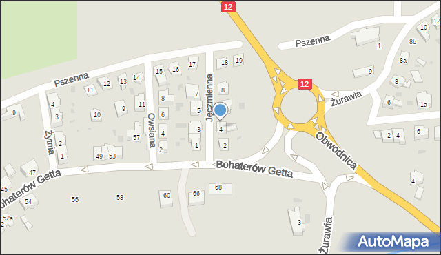 Żary, Jęczmienna, 4, mapa Żary