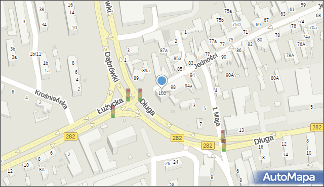 Zielona Góra, Jedności, 100, mapa Zielona Góra