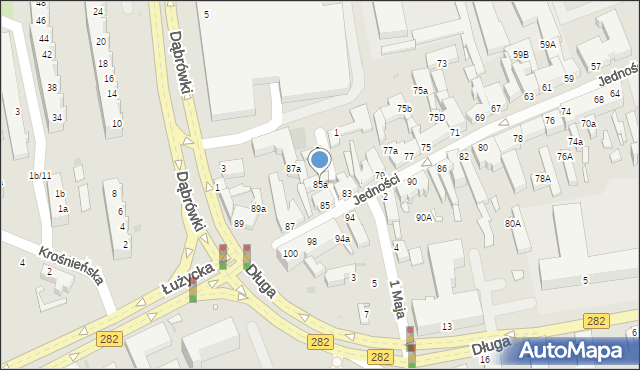 Zielona Góra, Jedności, 85a, mapa Zielona Góra