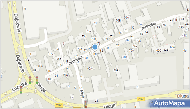 Zielona Góra, Jedności, 86, mapa Zielona Góra