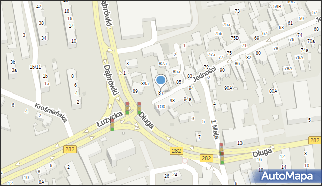 Zielona Góra, Jedności, 87, mapa Zielona Góra