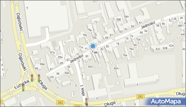 Zielona Góra, Jedności, 88, mapa Zielona Góra