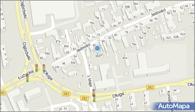 Zielona Góra, Jedności, 90A, mapa Zielona Góra