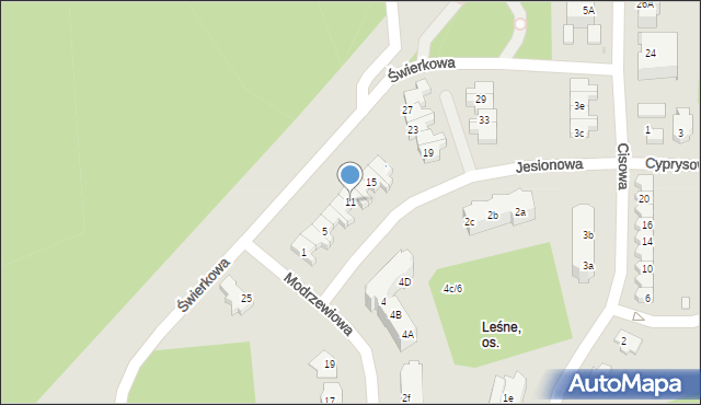 Zielona Góra, Jesionowa, 11, mapa Zielona Góra