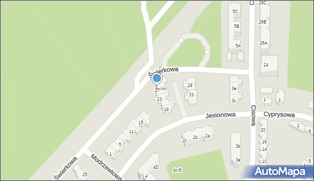 Zielona Góra, Jesionowa, 27, mapa Zielona Góra