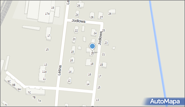 Babimost, Jodłowa, 20, mapa Babimost