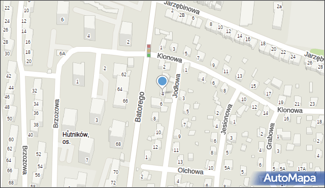 Chorzów, Jodłowa, 4, mapa Chorzów