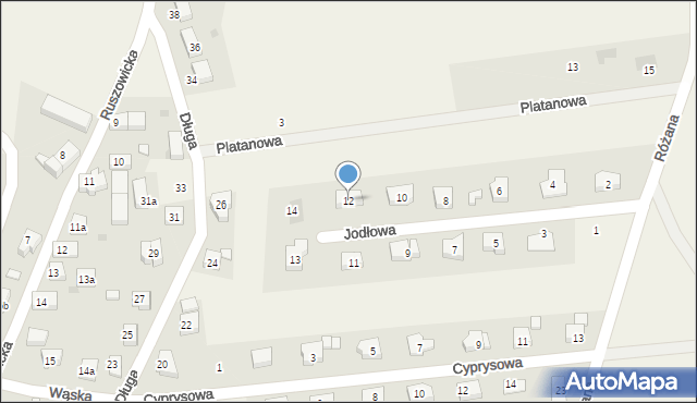 Jaczów, Jodłowa, 12, mapa Jaczów