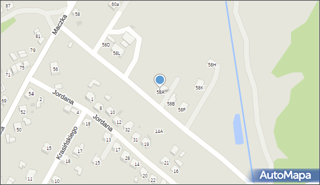 Jordanów, Jordana Spytka, 58A, mapa Jordanów