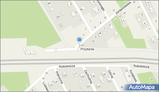 Justynów, Jordanowska, 1, mapa Justynów