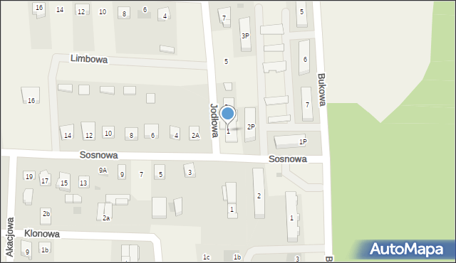 Kazimierz Biskupi, Jodłowa, 1, mapa Kazimierz Biskupi