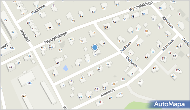 Kostrzyn nad Odrą, Jodłowa, 7, mapa Kostrzyn nad Odrą