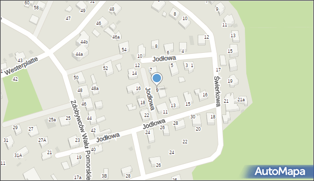 Koszalin, Jodłowa, 9, mapa Koszalina