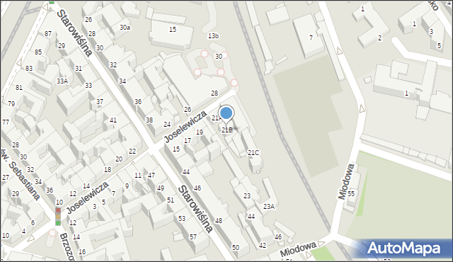 Kraków, Joselewicza Berka, płk., 21B, mapa Krakowa