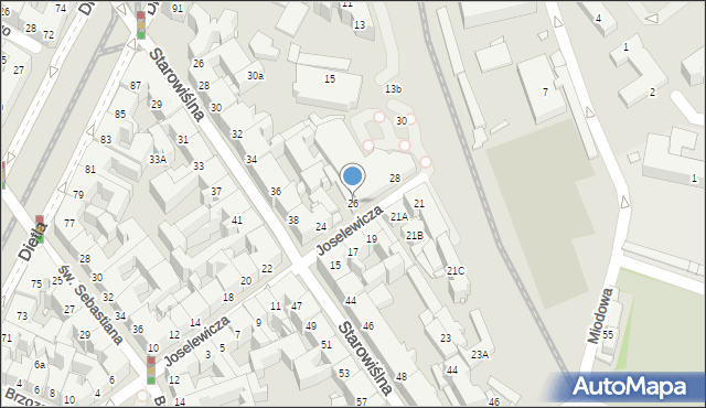 Kraków, Joselewicza Berka, płk., 26, mapa Krakowa