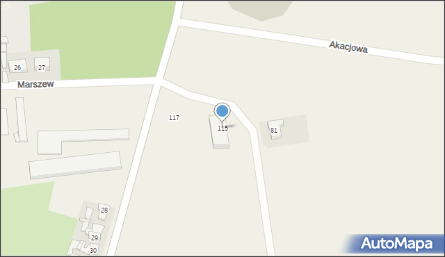 Marszew, Jodłowa, 115, mapa Marszew