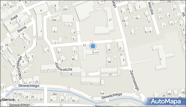 Myślenice, Joselewicza Berka, płk., 1, mapa Myślenice
