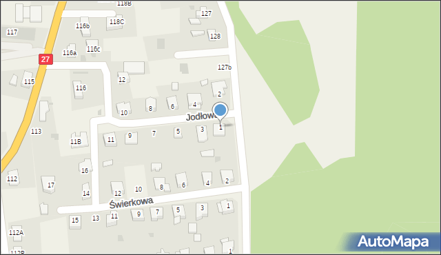 Olbrachtów, Jodłowa, 1, mapa Olbrachtów