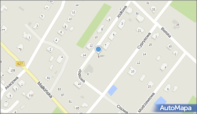 Ostrów Mazowiecka, Jodłowa, 9, mapa Ostrów Mazowiecka