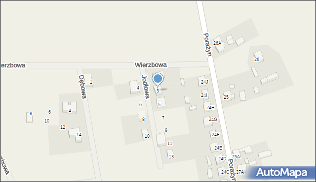 Porażyn, Jodłowa, 3, mapa Porażyn