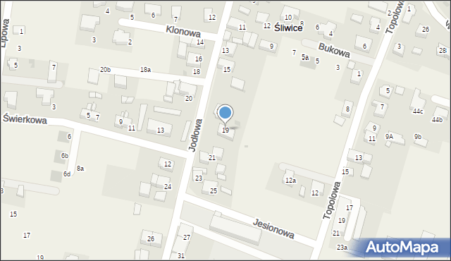 Śliwice, Jodłowa, 19, mapa Śliwice
