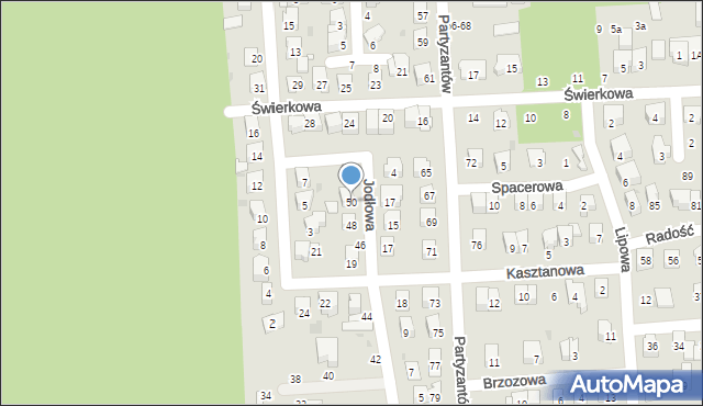 Świdnik, Jodłowa, 50, mapa Świdnika