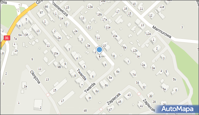 Szczecin, Joselewicza Berka, płk., 5, mapa Szczecina