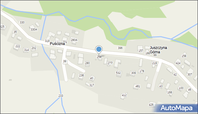 Juszczyna, Juszczyna, 258, mapa Juszczyna