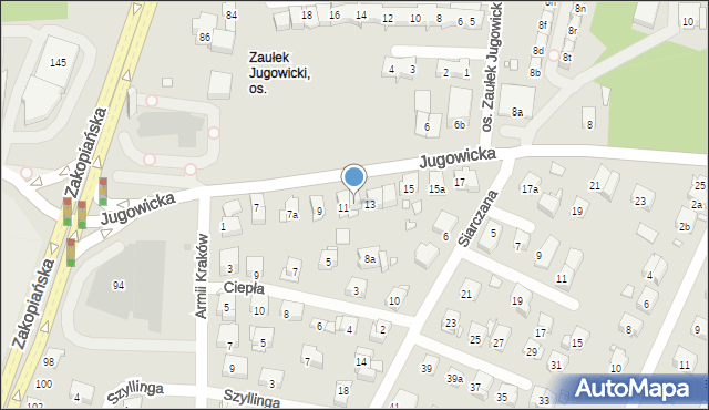Kraków, Jugowicka, 11a, mapa Krakowa