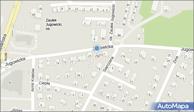 Kraków, Jugowicka, 15a, mapa Krakowa
