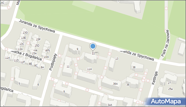 Łódź, Juranda ze Spychowa, 11, mapa Łodzi