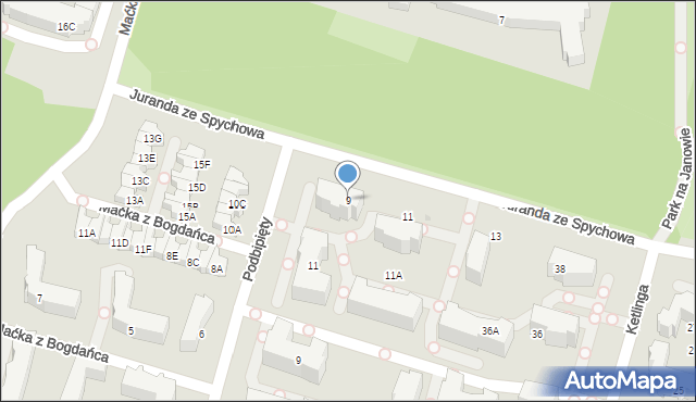 Łódź, Juranda ze Spychowa, 9, mapa Łodzi