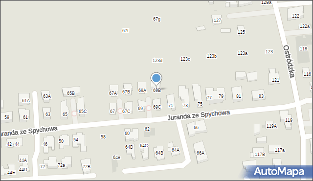 Warszawa, Juranda ze Spychowa, 69B, mapa Warszawy